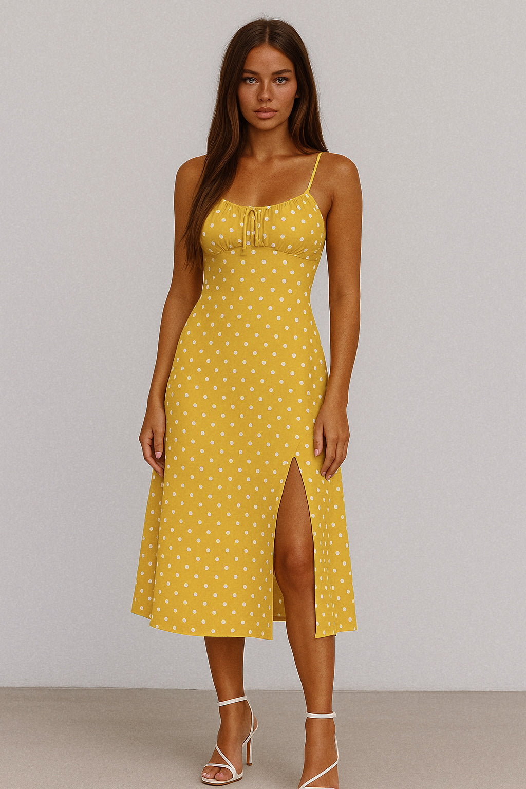 Full Size Slit Printed Cami Midi Dress Plus Size