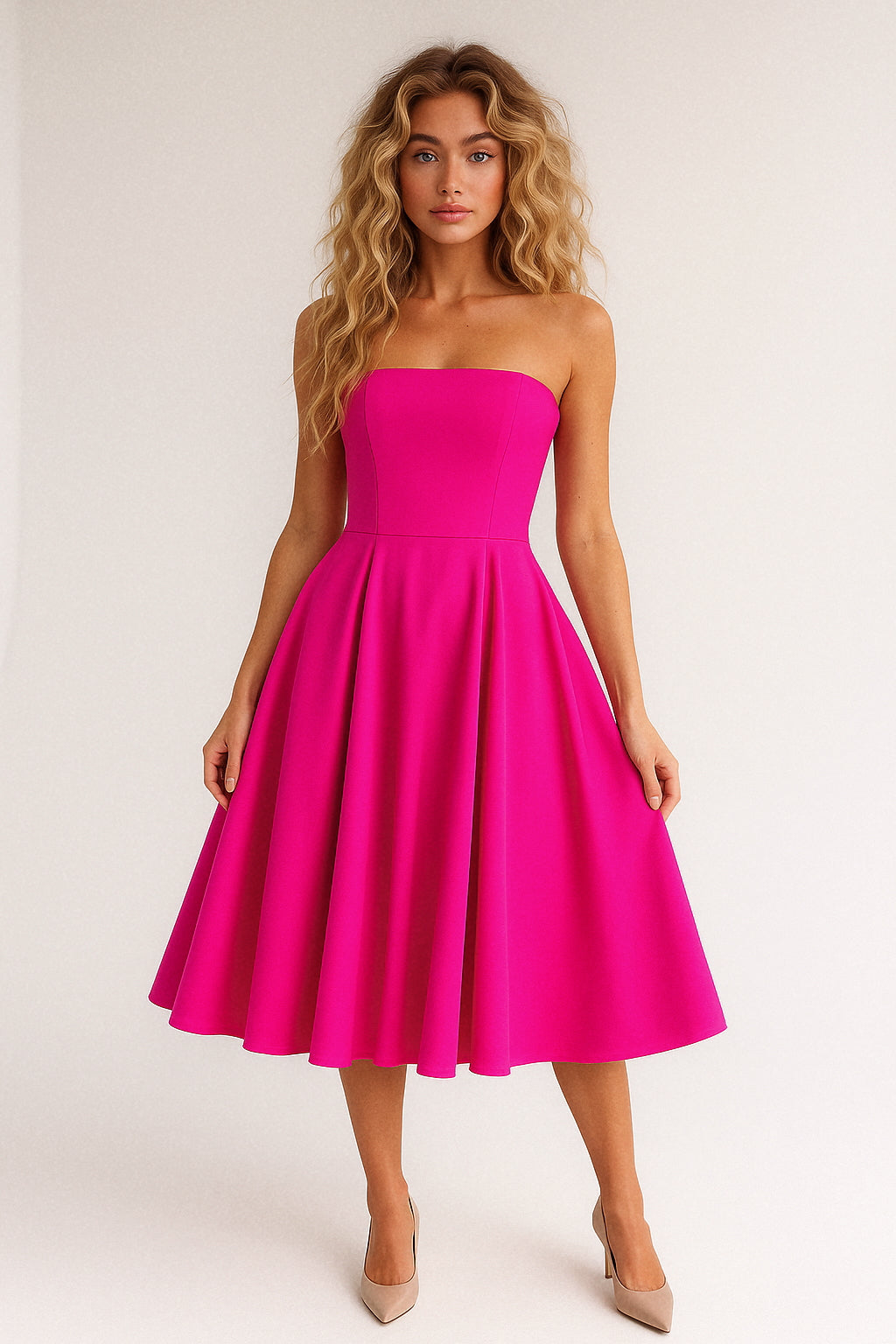 Solid Color Tube Midi Dress
