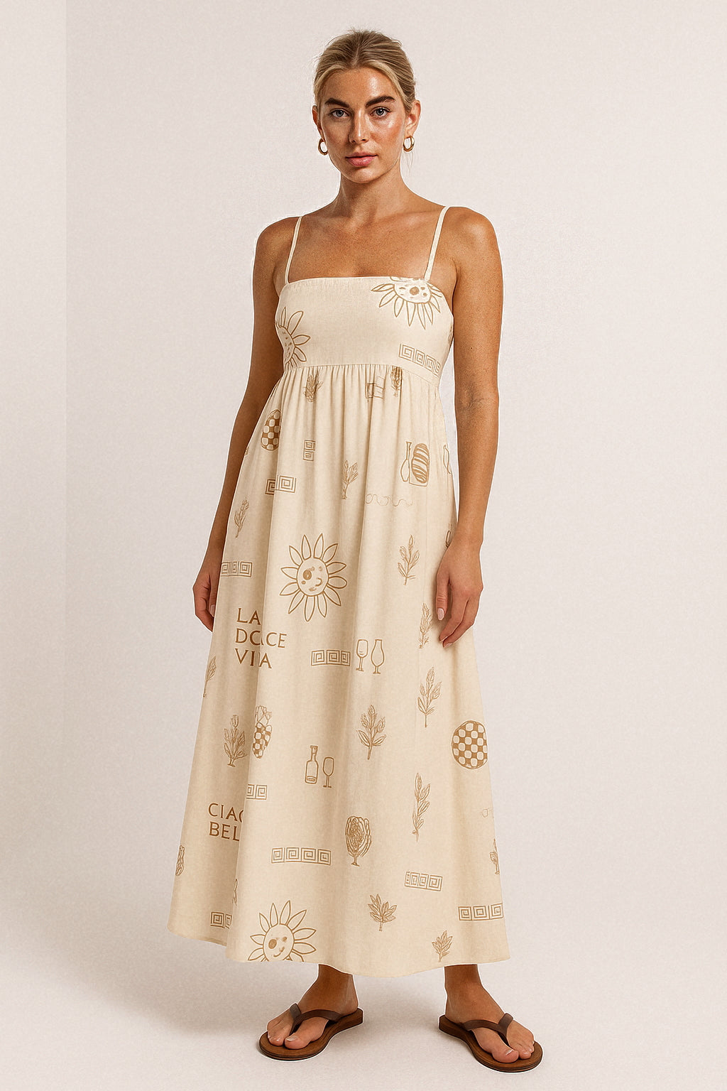 Cutout Back Printed Square Neck Maxi Cami Dress