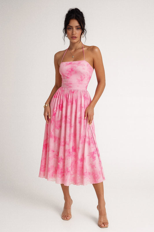 Chelsea Tie-Dye Halter Sleeveless Midi Dress
