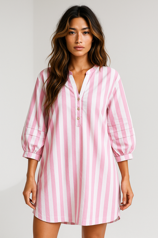 Striped Notched Mini Dress