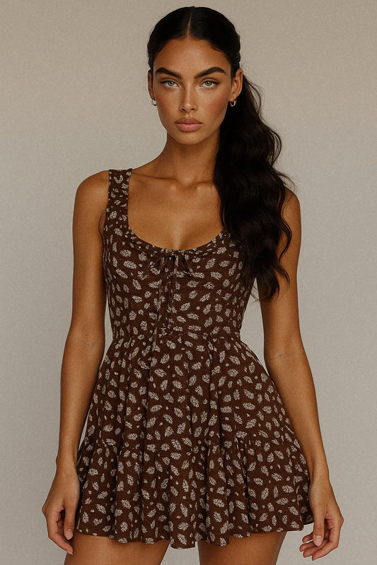 Lani Floral Scoop Neck Mini Dress with Ruffle Hem