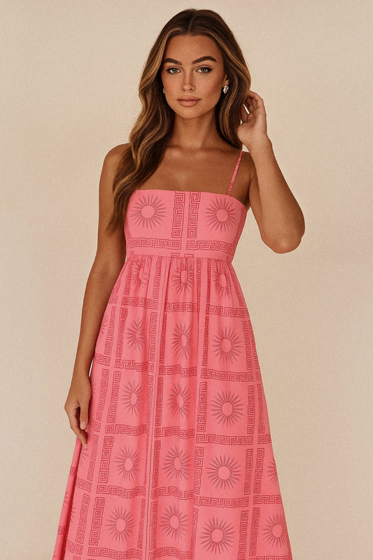 Cutout Back Printed Square Neck Maxi Cami Dress