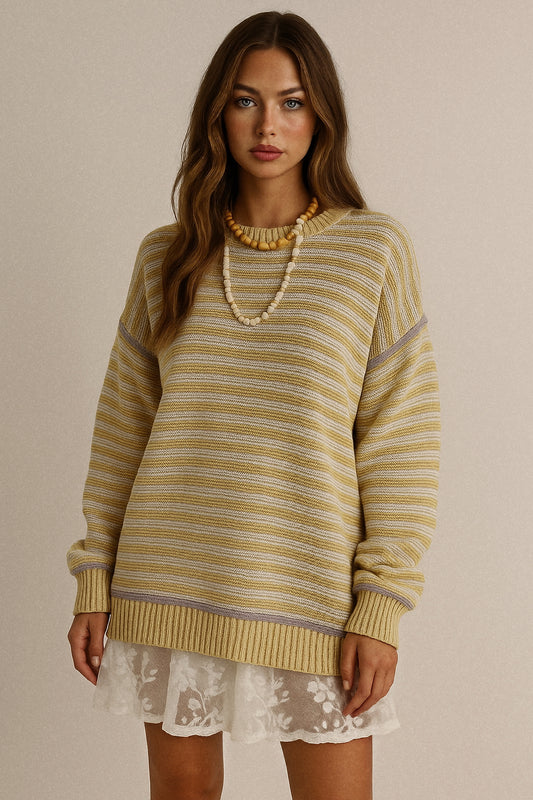Slit Striped Oversized Sweater
