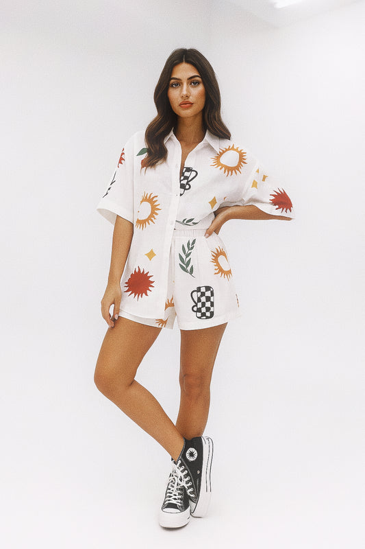 Printed Button Up Top and Shorts Set