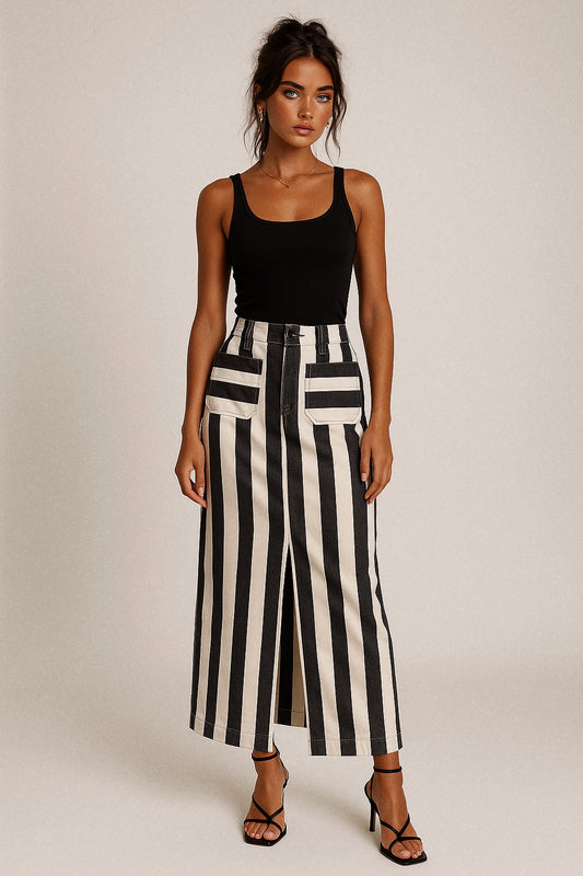 HYFVE Striped Pocket Detail Maxi Skirt