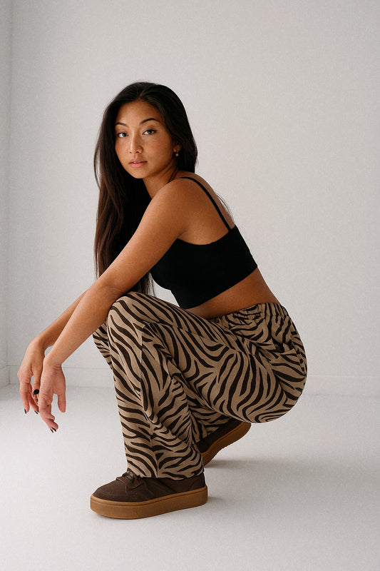 Animal Print Linen Wide Leg Pants